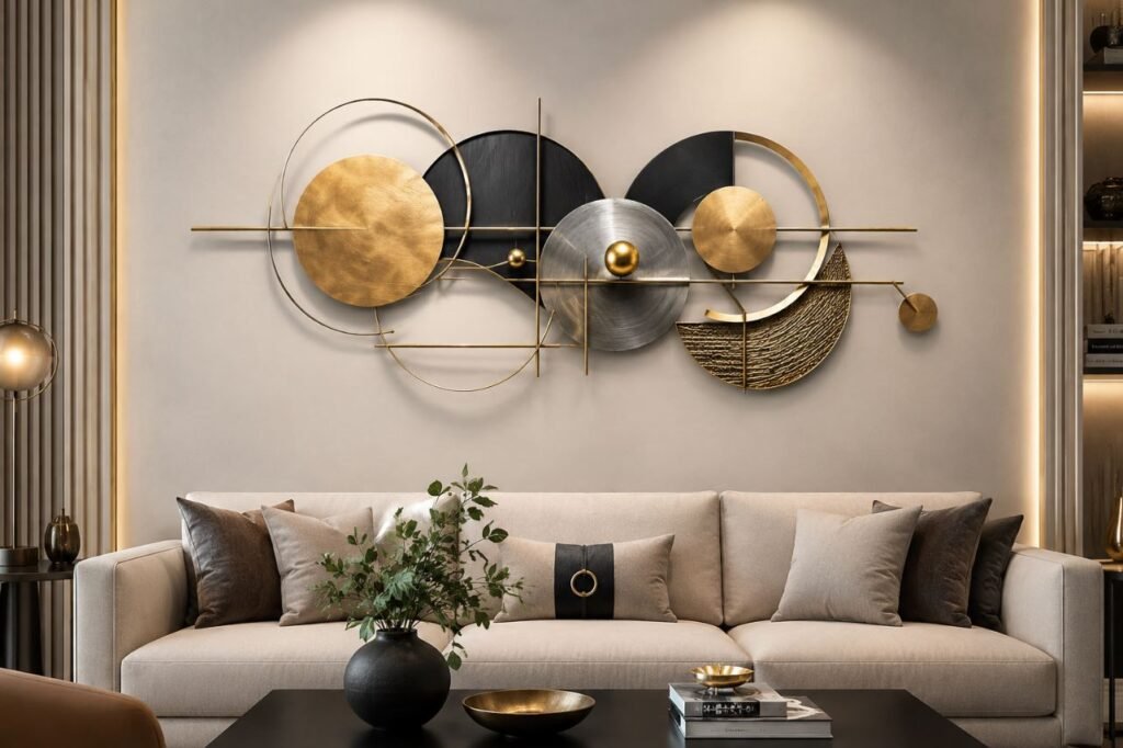 Abstract metal wall art decor for modern living room interiors