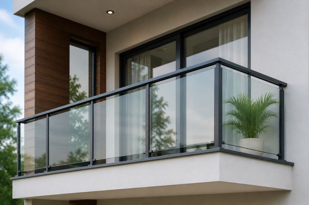 Aluminum glass railing design for a stylish modern balcony