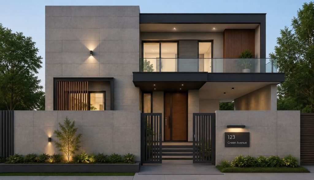 Concrete finish tiles for a modern minimalist home exterior design