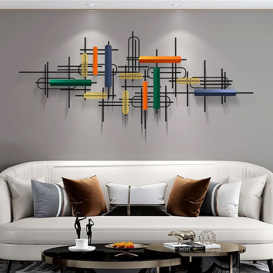 Contemporary metal wall sculpture for modern living room décor