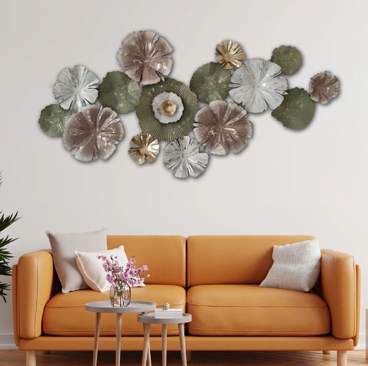 Elegant floral metal wall art decor for living room