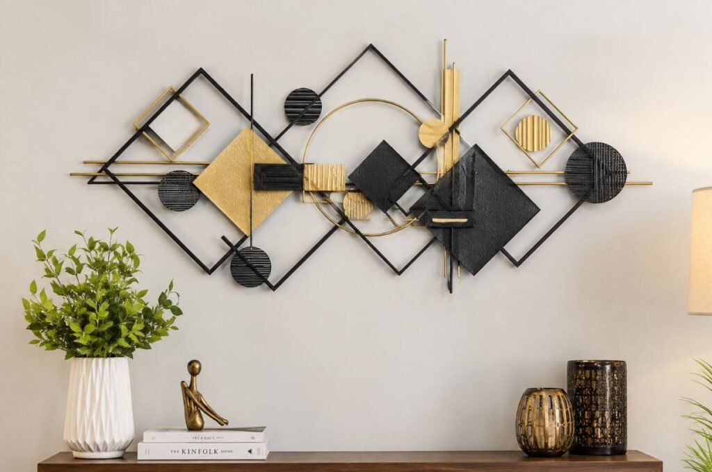 Geometric metal wall art design for contemporary living room