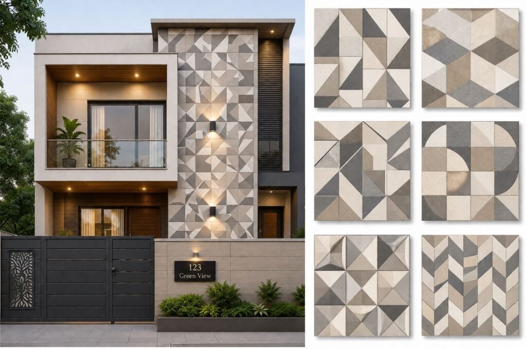 Geometric pattern tiles for a creative and modern front elevation design