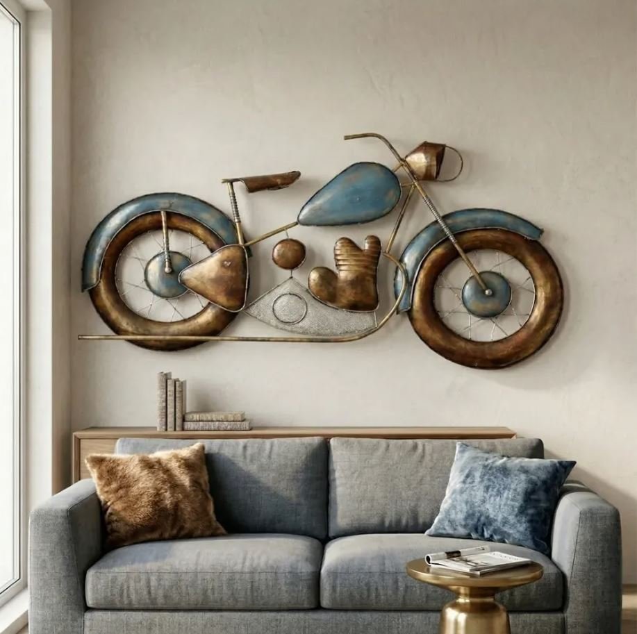 Industrial metal wall decor with black steel finish for living room
