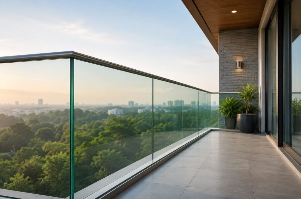 Laminated glass railing design for secure modern home balconies