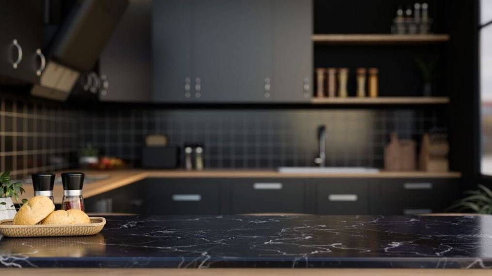 Matte black kitchen countertop for contemporary kitchens