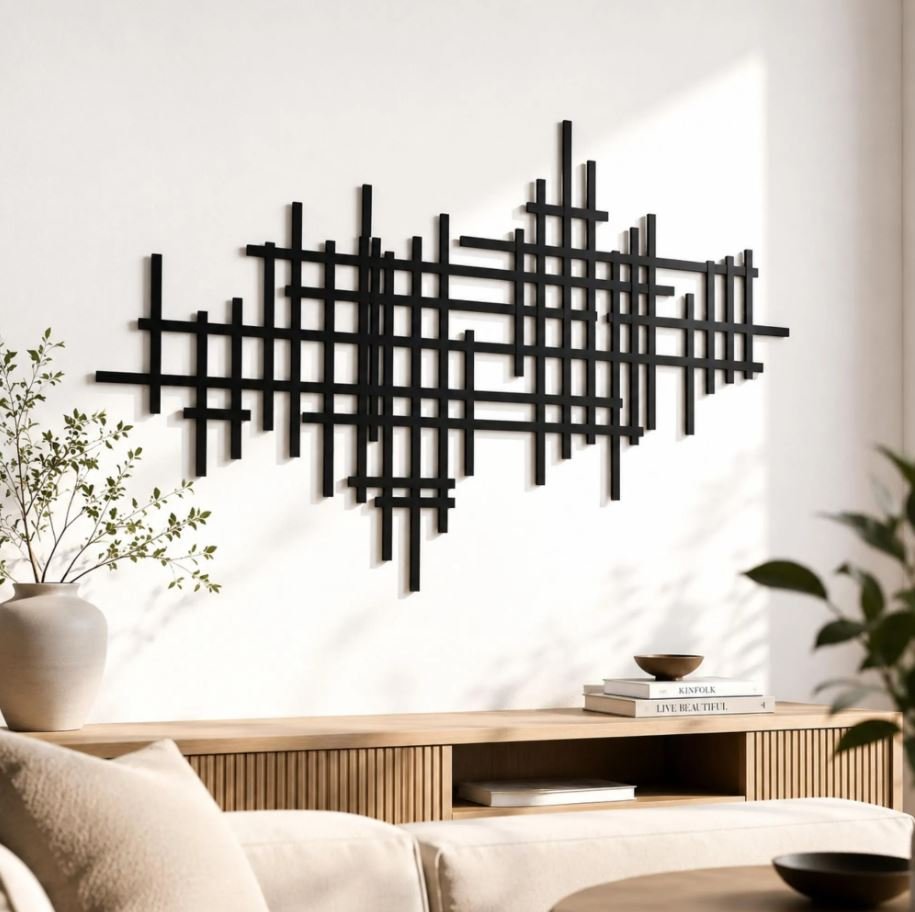Minimalist black metal wall art for modern living room décor