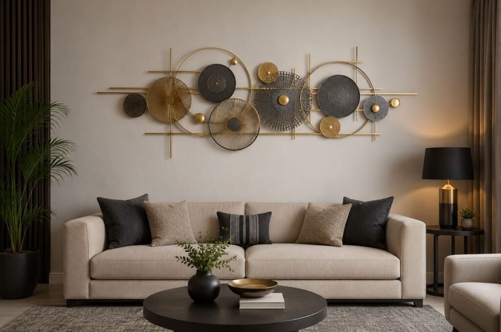 Modern metal wall art decor for living room with contemporary design