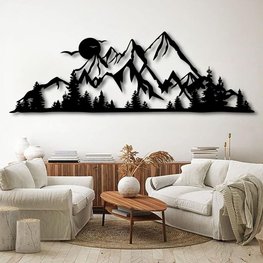 Mountain metal wall art decor for rustic and modern living rooms