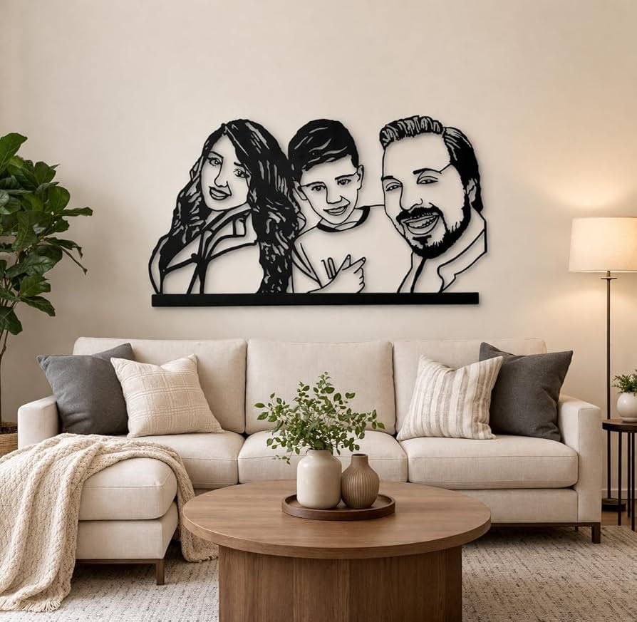 Personalized metal wall art with custom name for living room