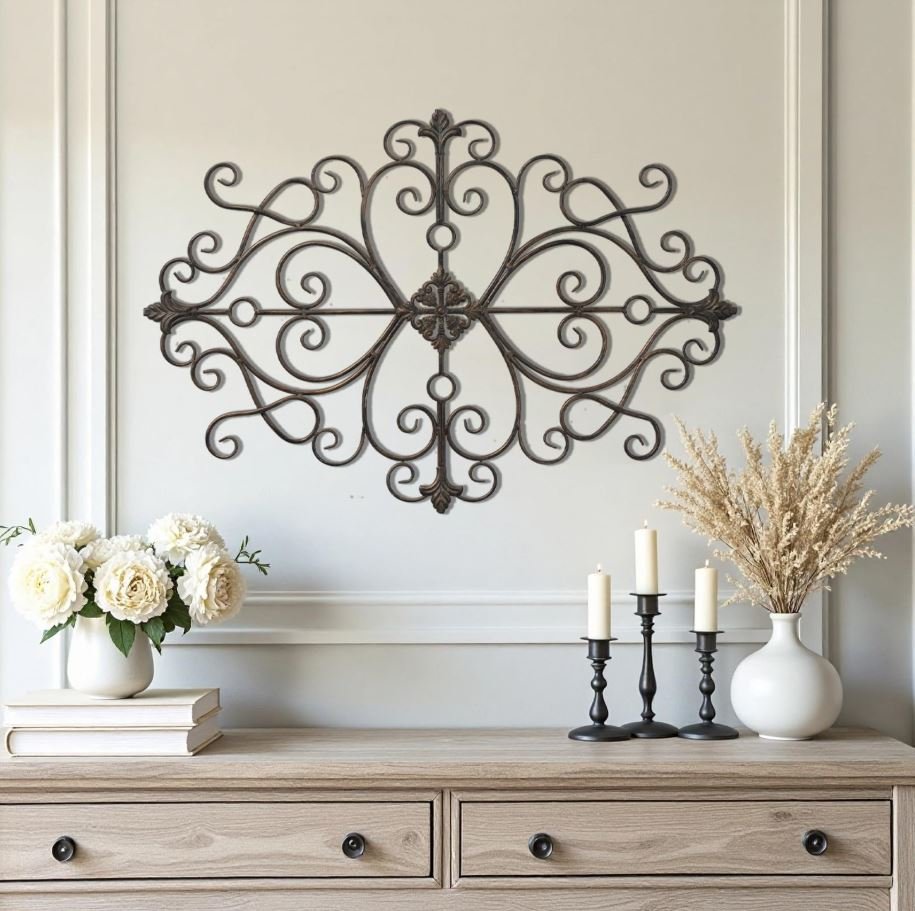 Rustic metal wall art decor for farmhouse-style living room