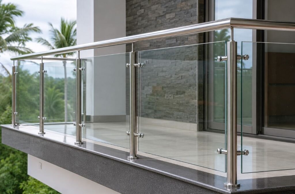 Stainless steel glass railing design for modern balcony safety and style